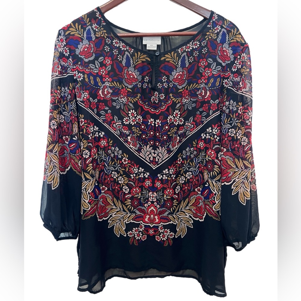Liz Claiborne Navy Floral Blouse